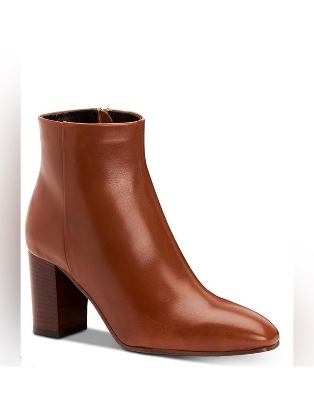 NIB Aquatalia Florita Leather Zip Stacked Heel Ankle Boots in Whiskey